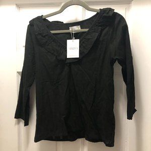 NWT Compañia Fantastica White Cotton Polka Dot V-neck Ruffle Top